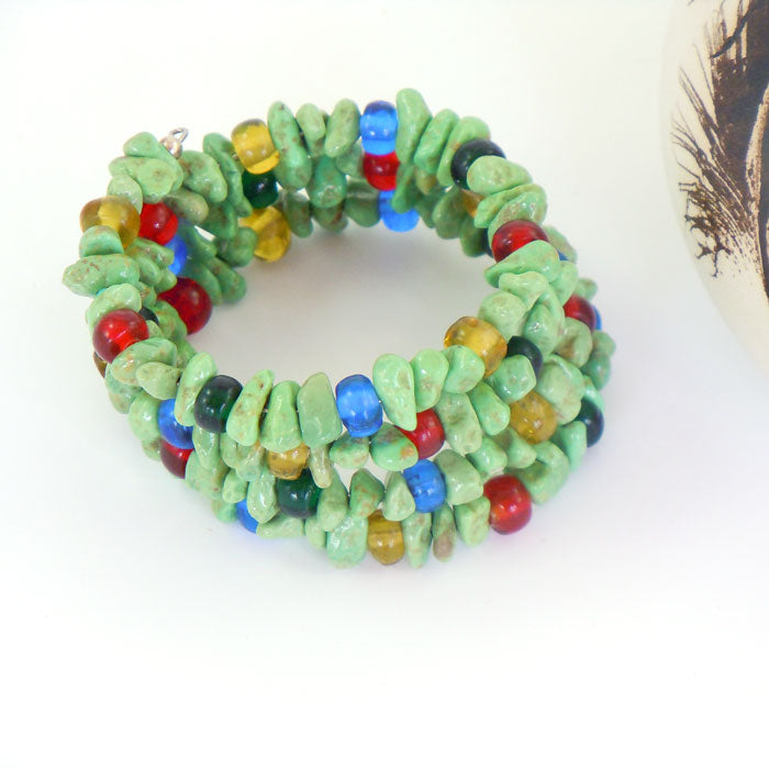 Nevada Turquoise and Glass Coil Bracelet (BRT121)
