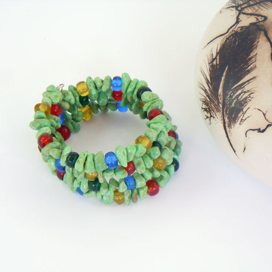 Nevada Turquoise and Glass Coil Bracelet (BRT121)