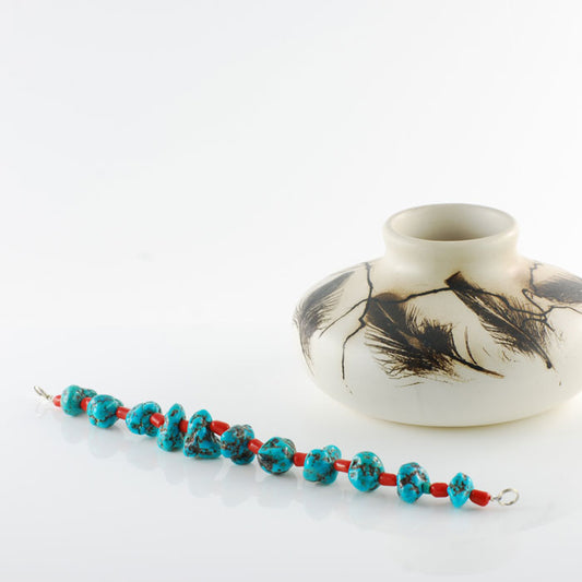 Kingman Turquoise and Natural Coral Bracelet (BRT124)