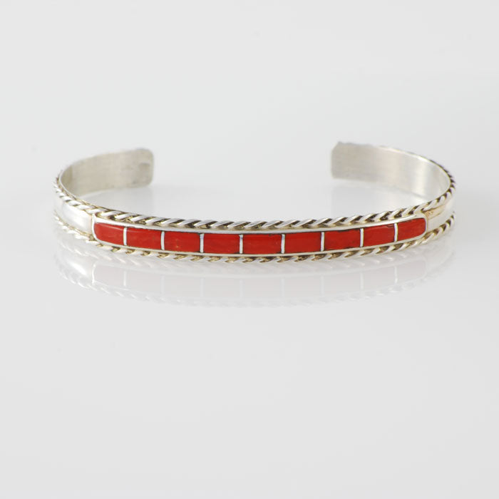 Sterling Silver and Coral Channel Inlay Bracelet (BRT125)