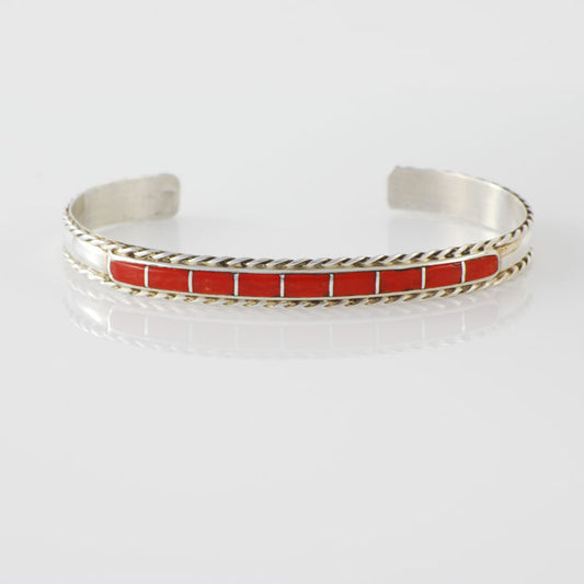Sterling Silver and Coral Channel Inlay Bracelet (BRT125)