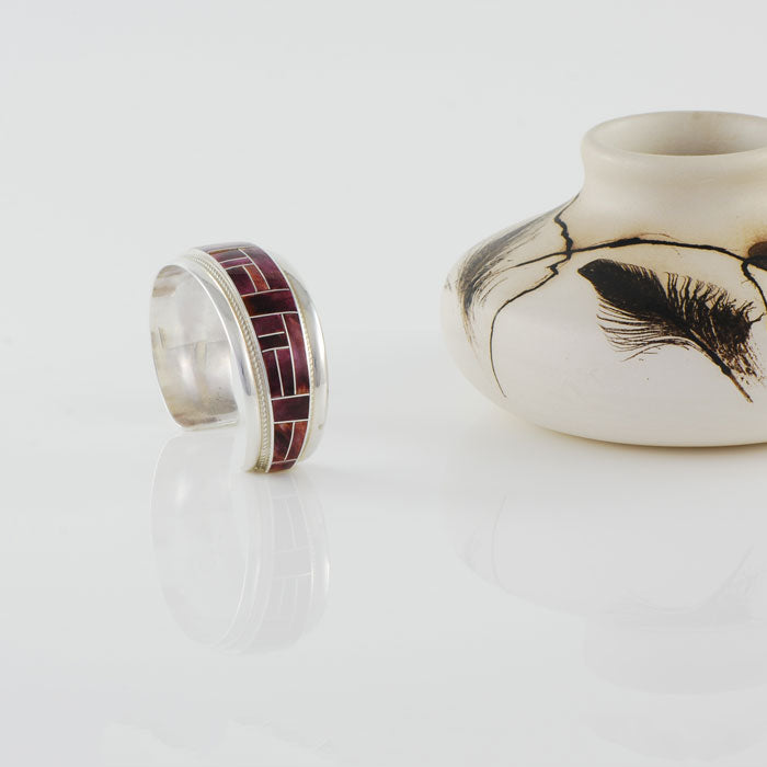 Sterling Silver and Spiny Oyster Inlay Bracelet (BRT129)