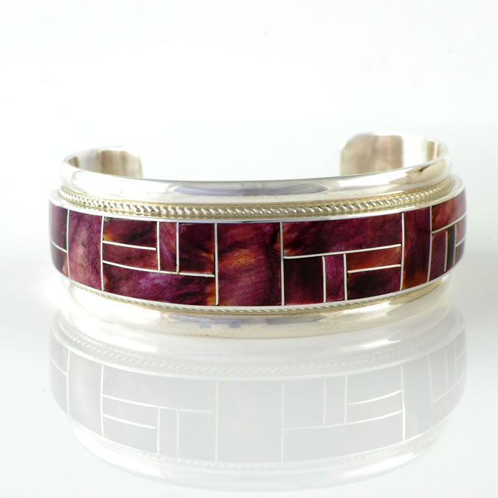 Sterling Silver and Spiny Oyster Inlay Bracelet (BRT129)