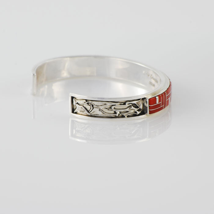 Sterling Silver and Coral Inlay Bracelet (BRT133)