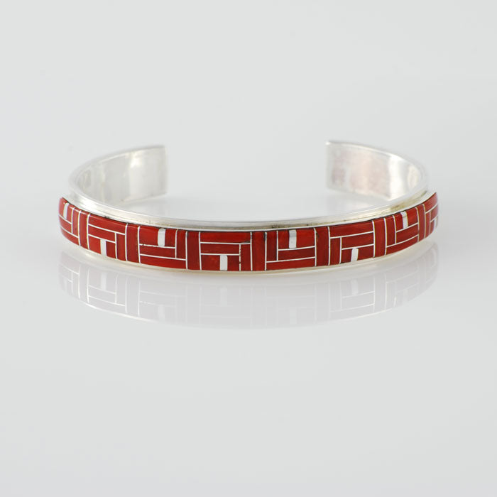 Sterling Silver and Coral Inlay Bracelet (BRT133)