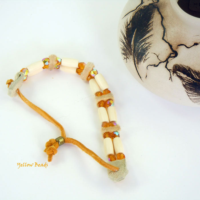 Aurora Borealis Glass and Buffalo Bone Bracelet (BRT138)