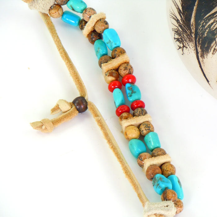 Turquoise, Picture Jasper and Coral Bracelet (BRT139)