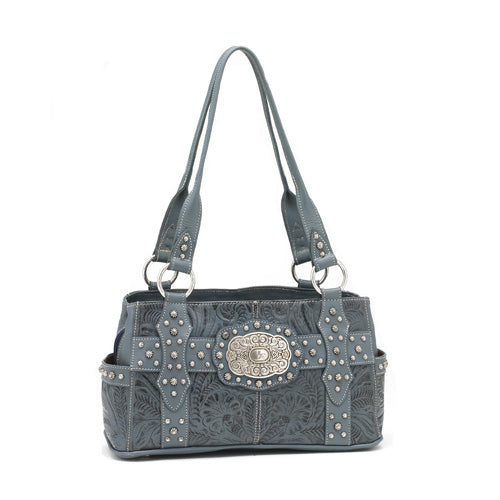 Blue Leather East West Tote (MISB235)
