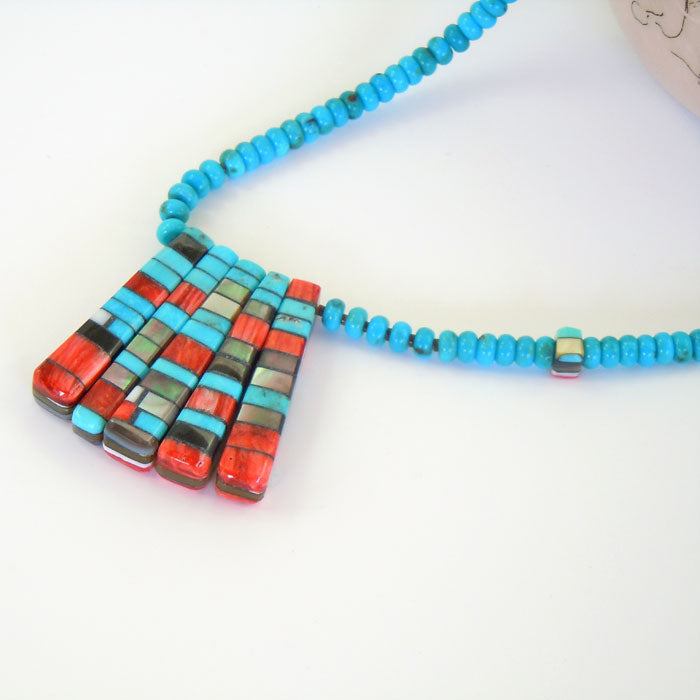 Turquoise Necklace with Mosaic Inlay Pendants (NCK311)