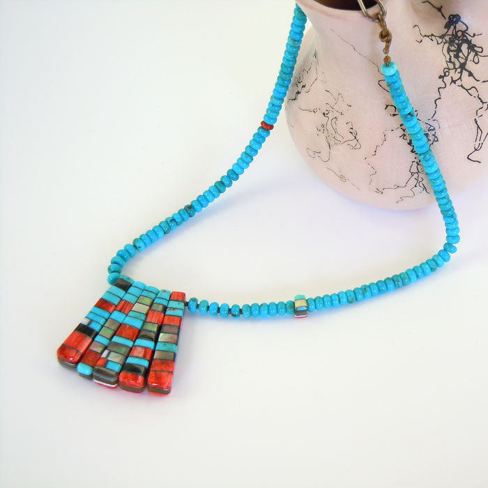 Turquoise Necklace with Mosaic Inlay Pendants (NCK311)