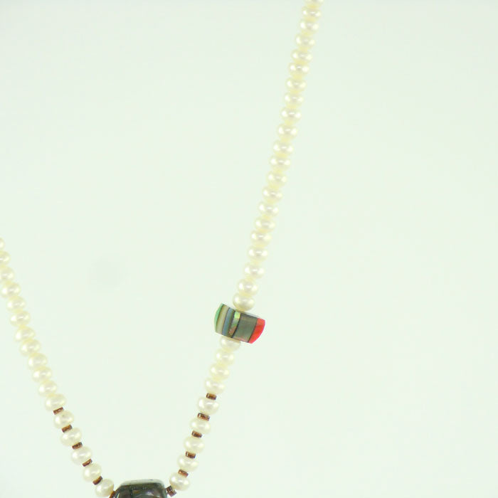 Pearl Bead Necklace with Mosaic Inlay Pendant (NCK314)