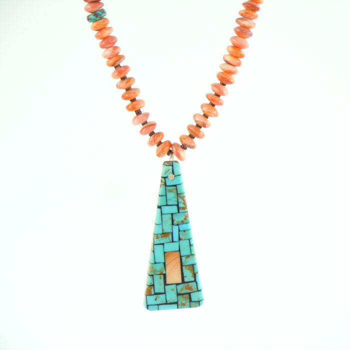 Melon Shell Necklace with Mosaic Inlay Pendant (NCK315)