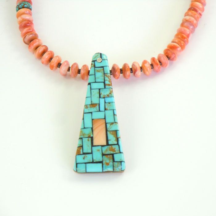 Melon Shell Necklace with Mosaic Inlay Pendant (NCK315)