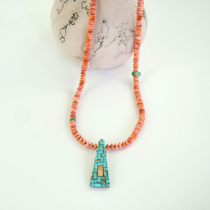 Melon Shell Necklace with Mosaic Inlay Pendant (NCK315)