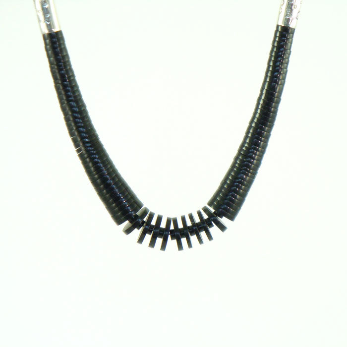 Jet Necklace with Sterling Silver Drums (NCK323)