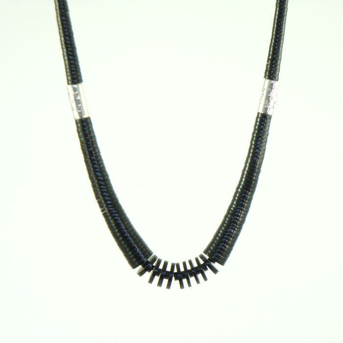 Jet Necklace with Sterling Silver Drums (NCK323)