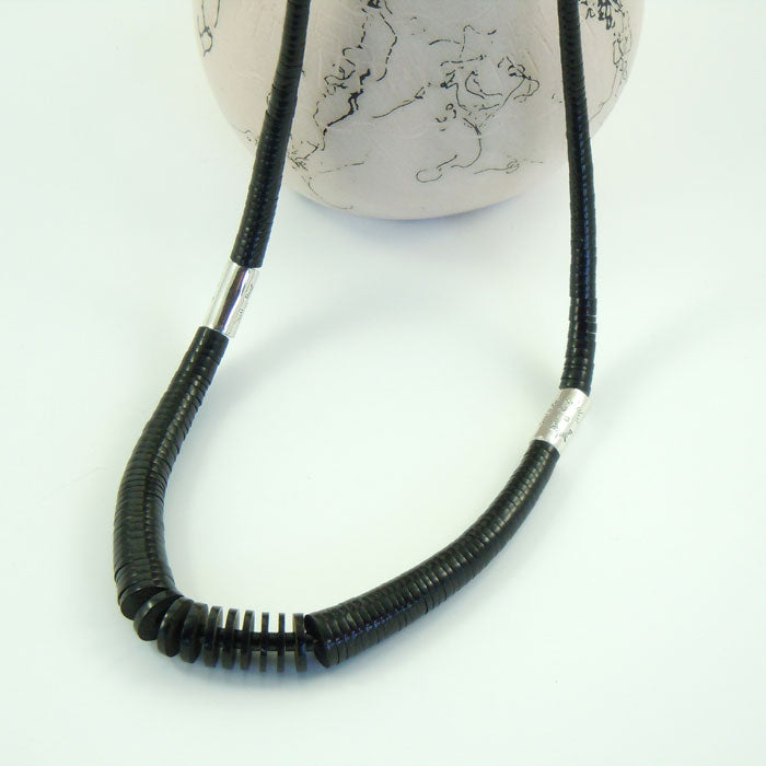 Jet Necklace with Sterling Silver Drums (NCK323)
