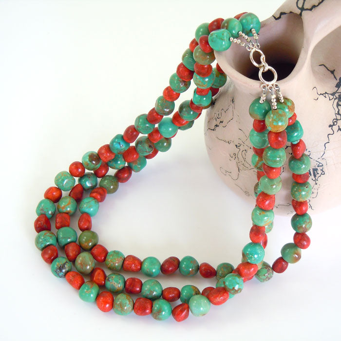 Nevada Turquoise and Apple Coral Necklace (NCK325)