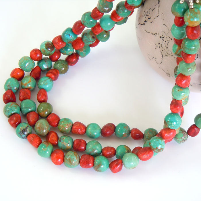 Nevada Turquoise and Apple Coral Necklace (NCK325)