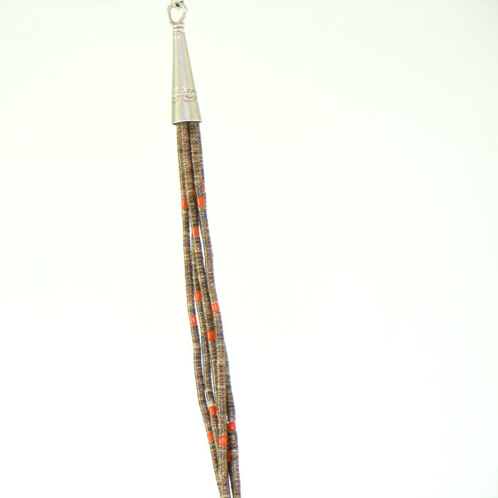 Olive Shell and Old Natural Coral Heishi Necklace (NCK328)
