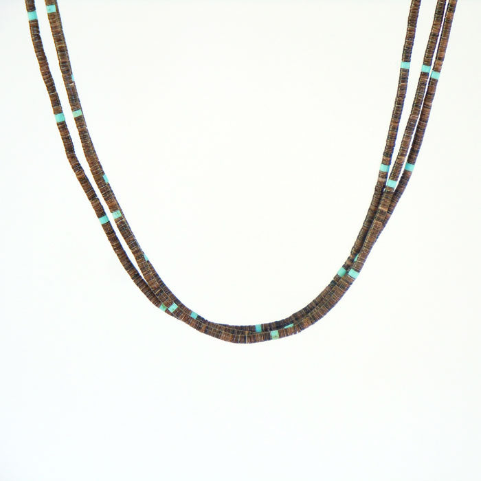 Olive Shell and Turquoise Heishi Necklace (NCK330)
