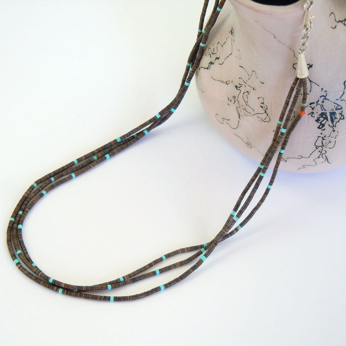 Olive Shell and Turquoise Heishi Necklace (NCK330)