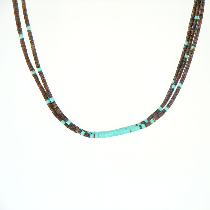 Olive Shell and Kingman Turquoise Heishi Necklace (NCK331)