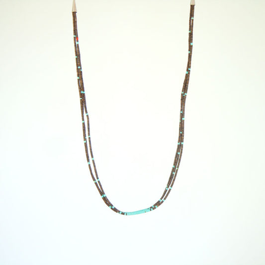 Olive Shell and Kingman Turquoise Heishi Necklace (NCK331)
