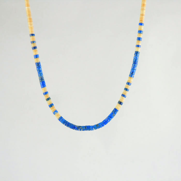 Melon Shell and Lapis Heishi Necklace (NCK336)