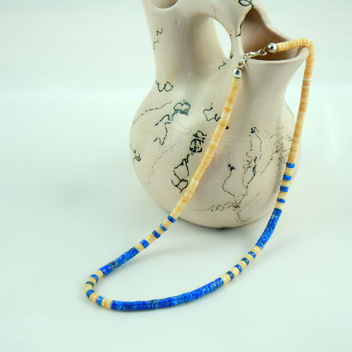 Melon Shell and Lapis Heishi Necklace (NCK336)