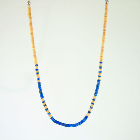 Melon Shell and Lapis Heishi Necklace (NCK336)
