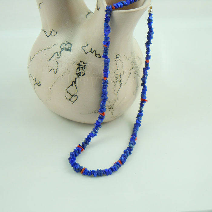 Lapis Lazuli and Coral Chunk Necklace (NCK337)