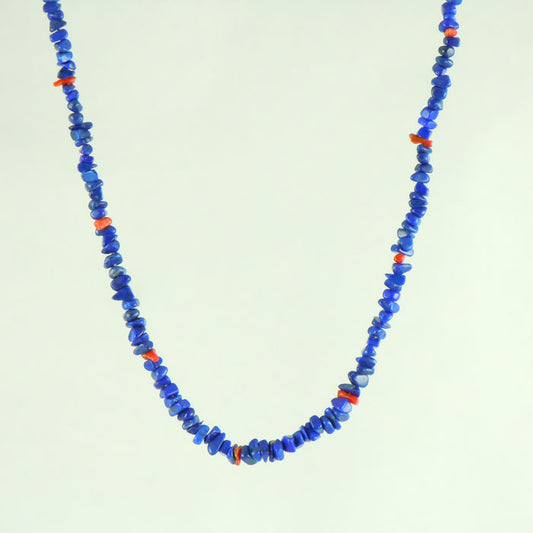 Lapis Lazuli and Coral Chunk Necklace (NCK337)