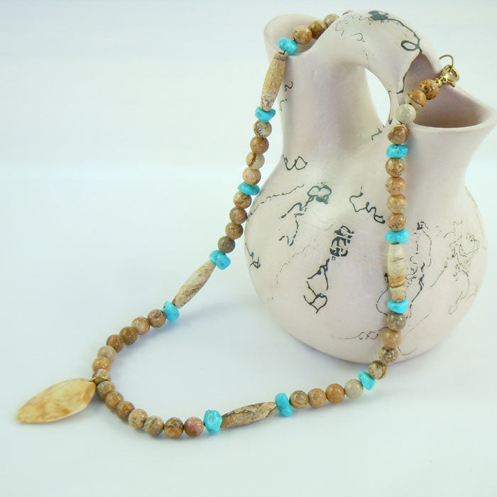 Turquoise, Jasper and Fossil Ivory Necklace (NCK341)