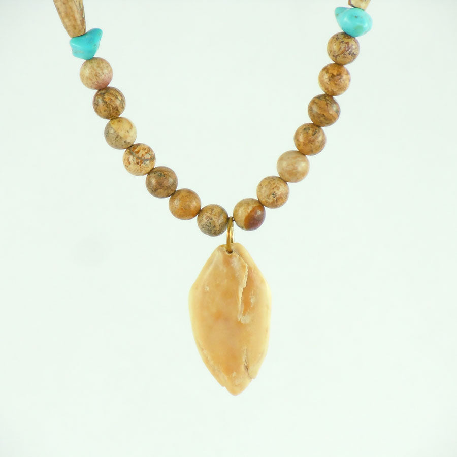 Turquoise, Jasper and Fossil Ivory Necklace (NCK341)