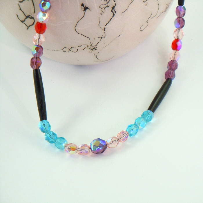 Aurora Borealis Glass and Buffalo Horn Necklace (NCK346)