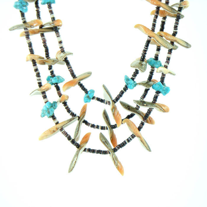 Bird Fetish Heishi Necklace with Turquoise Nuggets (NCK350)