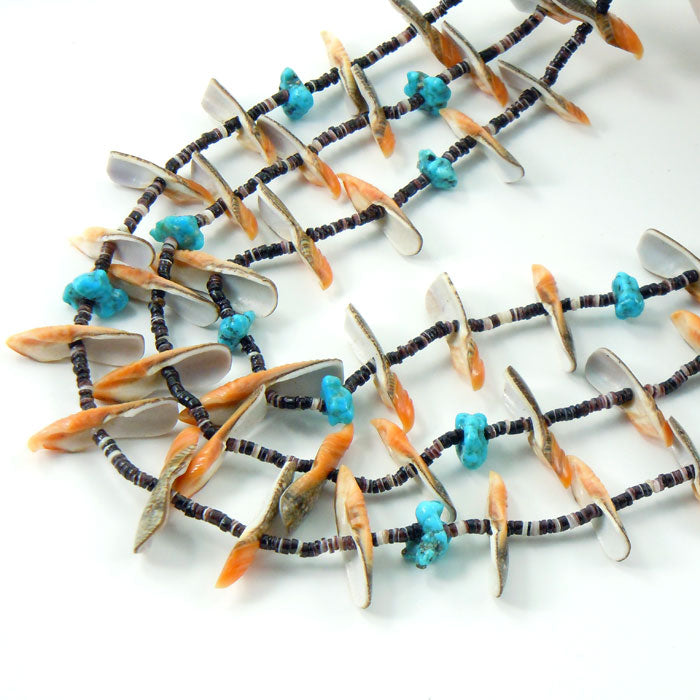 Bird Fetish Heishi Necklace with Turquoise Nuggets (NCK350)