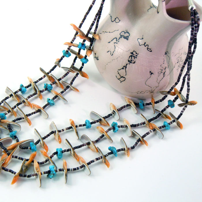 Bird Fetish Heishi Necklace with Turquoise Nuggets (NCK350)