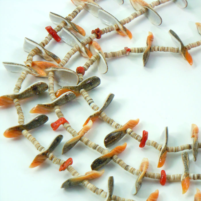 Bird Fetish Heishi Necklace with Coral Chunks (NCK351)