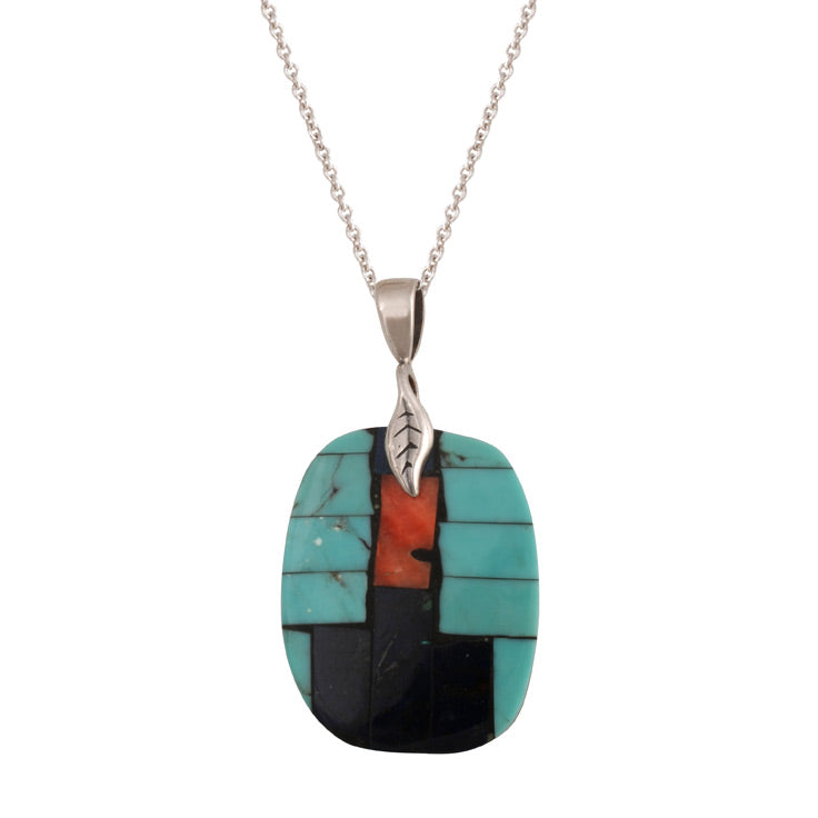Turquoise, Lapis and Coral Inlay Pendant (PND211)