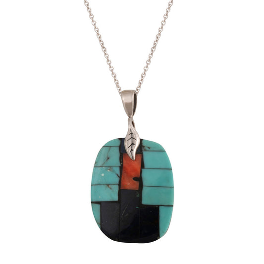Turquoise, Lapis and Coral Inlay Pendant (PND211)