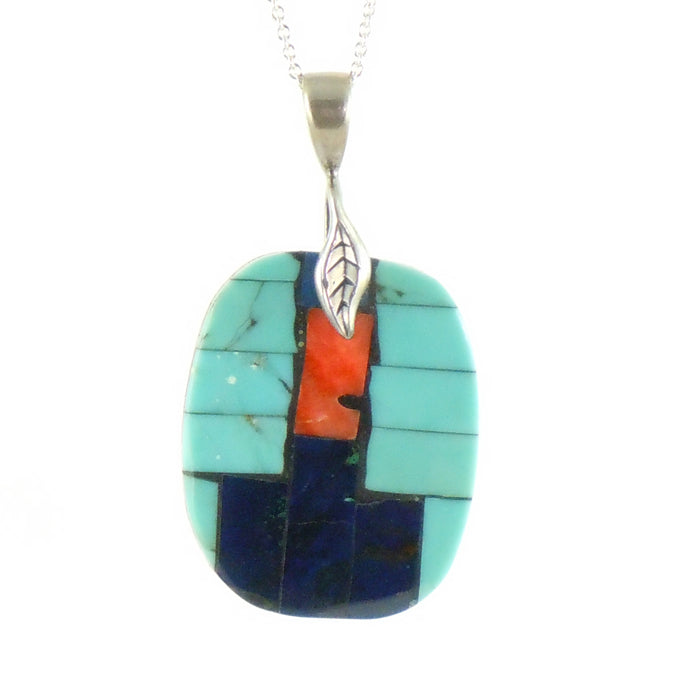 Turquoise, Lapis and Coral Inlay Pendant (PND211)