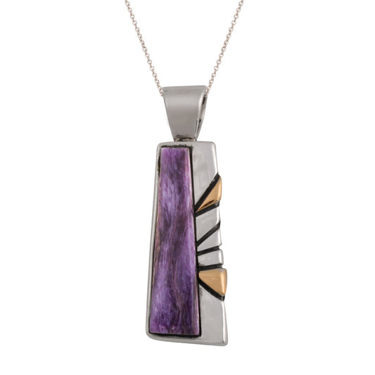 Sterling Silver Gold and Charoite Obelisk Pendant (PND215)