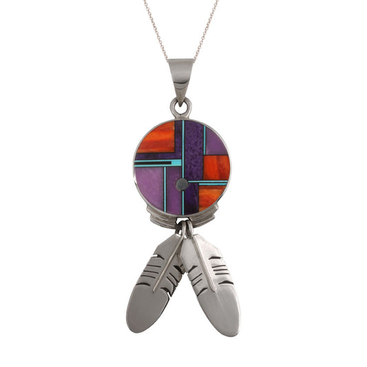 Sterling Silver Zuni Sunface Inlay Pendant (PND218)