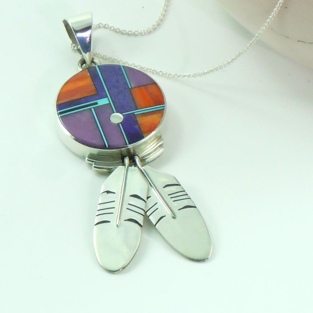 Sterling Silver Zuni Sunface Inlay Pendant (PND218)