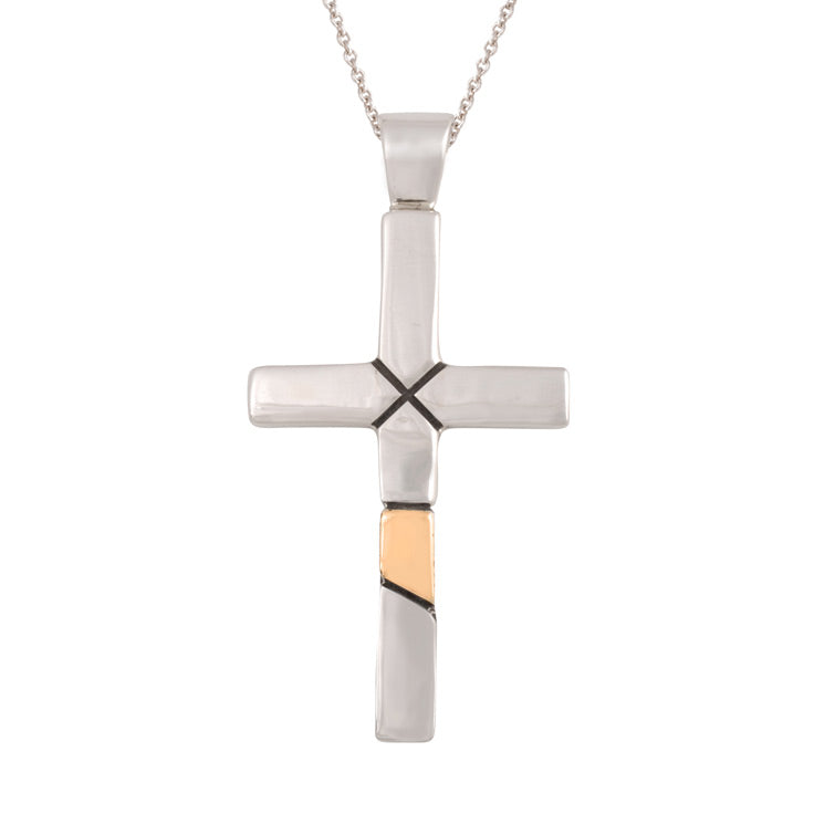 Large Sterling Silver and Gold Cross (PND220)