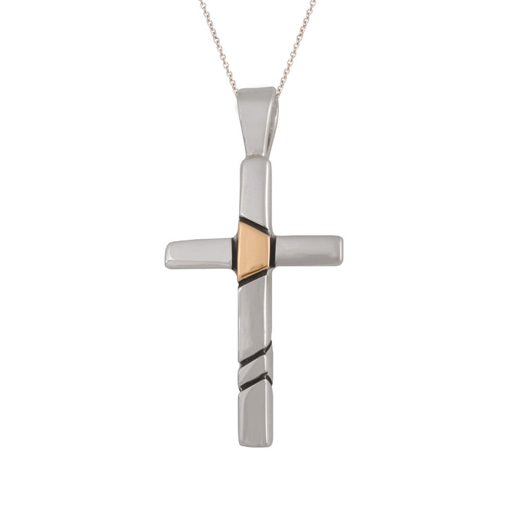 Medium Sterling Silver and Gold Inlay Cross (PND223)