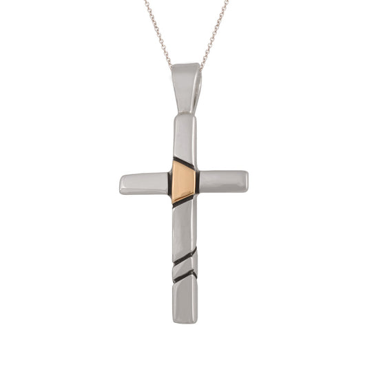 Medium Sterling Silver and Gold Inlay Cross (PND223)