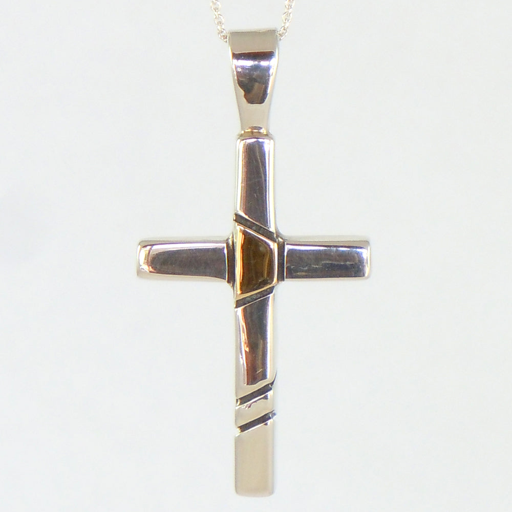 Medium Sterling Silver and Gold Inlay Cross (PND223)